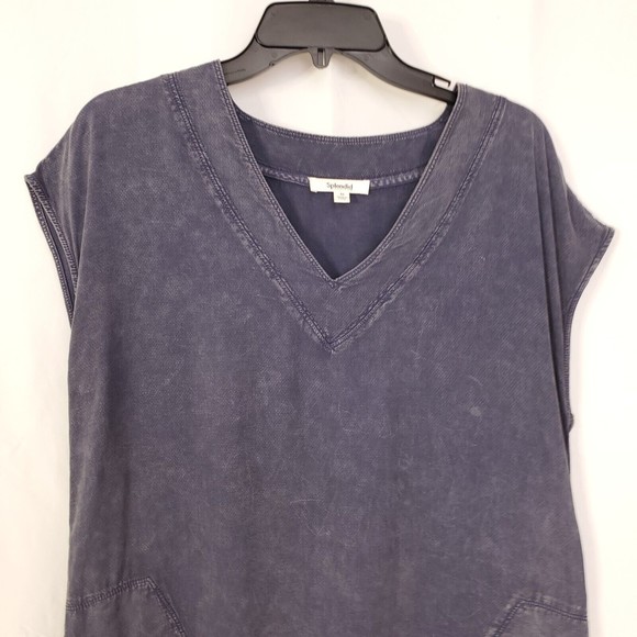 Splendid Collection Blue Shift Dress Sz M Pockets V Neck Distressed Summer $149 - Picture 2 of 8